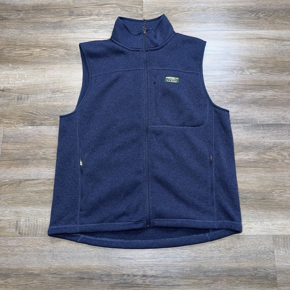 L.L. Bean Sweater Fleece Vest Mens L Blue Soft Brushed Interior Vertical Pocket